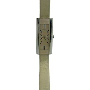 Nautica Women's Watch A07513L Rectangle Slim Beige Leather Band Silver Tone Case